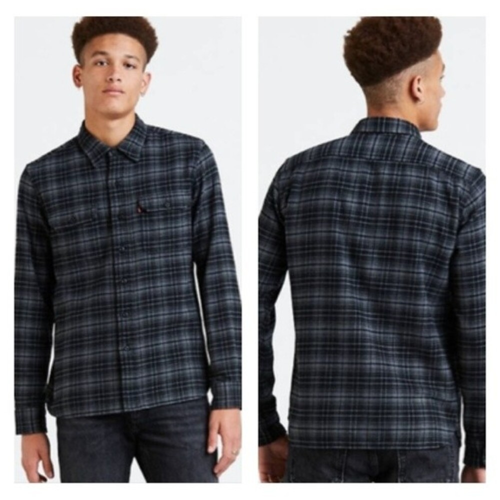 NWT LEVI’S Classic 100% Cotton Flannel Checkered Casual Navy/Gray Shirt Sz XXL - Picture 3 of 11